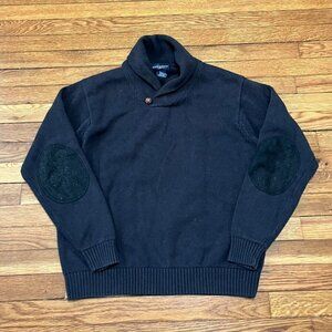 Bowen & Wright Sweater Men's Size Large Black 100% Cotton Elbow Patches